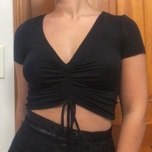 Ruched Drawstring Crop Tee